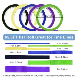 EDSRDRUS Thin Painters Tape 1/8, 1/4, 1/2 inch Width Painter Tape Paint Tape Masking Tape Pinstriping Tape, DIY Art TapeSmart Selection, 3" Large Core…