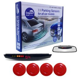 Dolphin DPS455 Reverse Parking Sensors In 32 Colours 4 Ultrasonic Radar Sensors Kit Audio & Rear Roof Mounted Display Alert System Matt & Gloss Black +30 More Colours (Red)