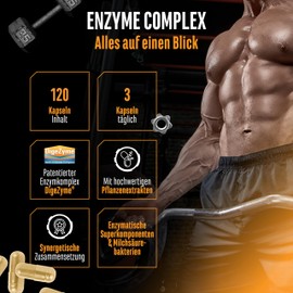 Enzym Komplex - Verdauungsenzyme mit patentierten DigeZyme®, Bromelain, Pepsin, Papain, Pflanzenextrakte & Milchsäurebakterien - Hochdosiert, vegan - 120 Kapseln