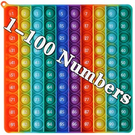 DK-SIMINA Large P0pp with Numbers, Rainbow Square Dimples Fidgett Ttoy 100 Bubble Math Toy Learning Tool for Teachers to Make Various Math Operations Poppers for Kids (1-100 Numbers)