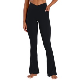 Sunzel Hidden Butt Lifting Scrunch Flare Leggings for Women with Pockets No Front Seam Tummy Control Mini Flared Yoga Pants 32" Inseam Black Large