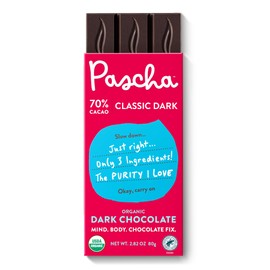 Pascha Organic Dark Chocolate Bars 70% Cacao, Gluten Free, Non GMO, 2.82 oz, Pack of 10
