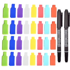 Cable Labelling Cable Labelling Reusable, Pack of 32 Multicoloured Writeable Cable Labels 4.5 cm x 2 cm and 2 Writing Pens with Two Heads Writing Surface for Identifying Cable