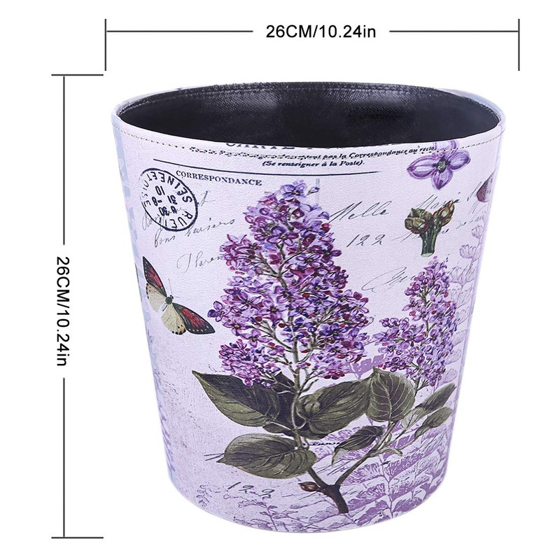 Scakbyer 10L/2.64 Gallon Trash Can Waterproof PU Leather Flowers Pattern