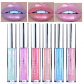 MAEPEOR Glitter Liquid Lipsticks Set 6 Colors Diamond Shimmer Metallic Lipstick Waterproof Long Lasting Makeup Kit Face Eye Glow Shimmer Shinning Lip Gloss Set (Set 01)