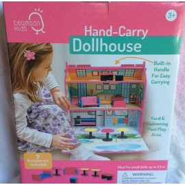 Teamson Kids Hand- Carry Dollhouse  with 7 Accessories