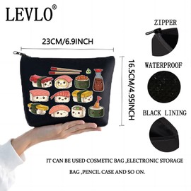 LEVLO Funny Sushi Cosmetic Make Up Bag Kawaii Sushi Gift Japanese Sushi Make Up Zipper Pouch Bag For Food Lover (Funny Sushi Black)
