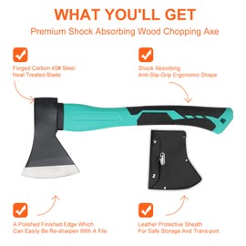 Bluedale Wood Axe with Sheath, Camping Hatchet Chopping Axe for Wood Splitting, Outdoor Bushcraft Axe Tools for Hiking Gardening Throwing Axes with Anti-Slip Handle (Green)