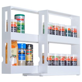 UPP Spice Rack, Extendible White, Rotating Organiser System for Spices and Medicines, Space-Saving Plastic Recess Shelf, Ideal as a Cabinet Insert in Kitchen and Bathroom, 27.5 x 10.5 x 28 cm