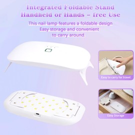 UV LED Nail Lamp Dryer 48W Mini UV Light for Gel X Nails Polish / Resin,USB Hands Free Flash Cure Light for Nail Art,Fast Curing Lamp for Extension Builder Gel,3 Timers,Folding Design,DIY Travel Use