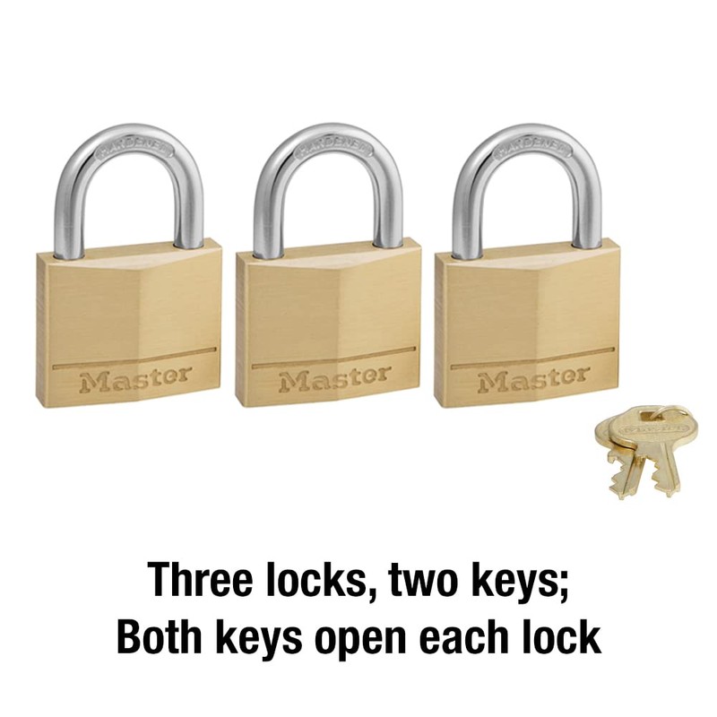 Master Lock 140TRI Solid Brass Padlock with Key, 3 Pack