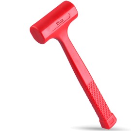 1-LB (16-OZ) Premium Dead Blow Hammer and Unicast Mallet, Neon Red Color | Durable Unibody Molded Construction, Checkered Grip | Rebound and Spark Resistant, Non-Marring and Non-Sparking Design