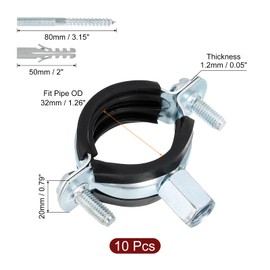 QUARKZMAN Adjustable Pipe Bracket Brackets, 1-1/4 Inch (32 mm) Wall and Ceiling Mounting Pipe Hanger Made of Hot-Dip Galvanised Iron Pipe Band Support with Screw & Expansion Pipe for Piping, Pack of