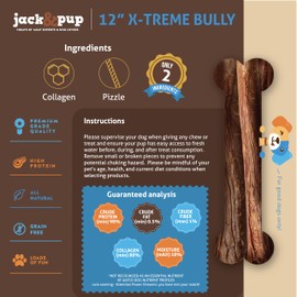 Jack&Pup 12" X-treme Bully Sticks for Large Dogs | Collagen + Pizzle Sticks for Dogs | 3X Longer Lasting for Aggressive Chewers (1 Count)