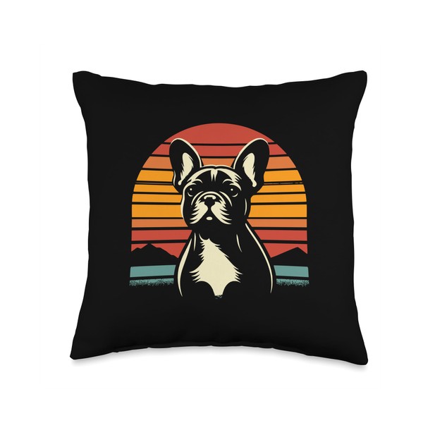 Retro Sunset French Bulldog Dog Graphic Design Throw Pillow