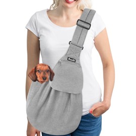 Lukovee Pet Sling, Hand Free Dog Sling Carrier Adjustable Padded Strap Tote Bag, Shoulder Bag with Front Pocket Safety Belt Carrying Small Dog Cat Puppy Machine Washable (Black-WY,S)