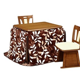 High Type/Dining Kotatsu Comforter, Small Rectangular 35.4 x 3.9 inches (90 x 75 cm), For Kotatsu Pearl, Dark Brown Plant Pattern, 35.4 x 3.0 inches (90 x 75 cm), Thin Comforter for High Legs