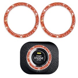 Gasedin Gasedin 2 PCS Car Engine Start Stop Decoration Ring, Sparkling Crystal Vehicle Push Button Start Sticker, Double Rhinestone Engine Ignition Button Decal, Universal Car Accessories (Orange)