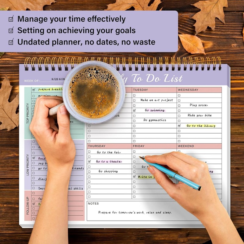 Weekly To Do List Notepad with 52 Undated Sheets（8.5"×11"）- Undated