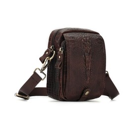 Whatna Crocodile Embossed Cowhide Leather Mini Shoulder Bag, Men's, Mini Waist Bag, For Bikes, Book, Leather, Unisex, Mini Crossbody Bag, Chest Bag, One Shoulder, Lightweight, Brown, brown a