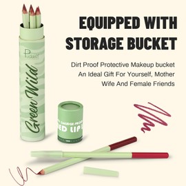 Pudaier 6Pcs Lip Liner Set, Natural Oak Lip Liners With Storage Bucket, Long-Lasting High Pigmented nude Lip Liner Pencils for Women, Waterproof Lipliners for Defining & Filling Lips | Set 02