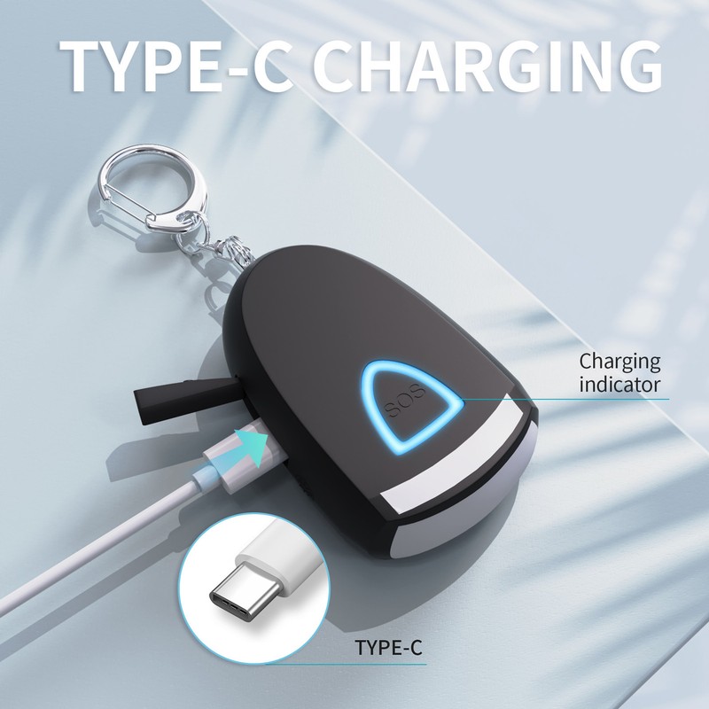 Personal Alarm Keychain Rechargeable Self Defense Emergency Security Alarm Keychain