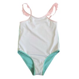 BONIEE Traje de baño estampado de una pieza con volantes para niñas, Azul-cielo, Small