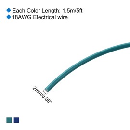 MECCANIXITY 18 Gauge PVC Hookup Wire 1.5m/5ft 18AWG Flexible Electrical Wire UL1007 Tinned Copper Stranded Blue Green, 2mm Dia for Model Aircraft Electric Appliances Internal Connect