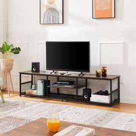 Vecelo TV Stand Entertainment Media Center for 55/70/85" TV Wood  Storage Console Table - Brown, 70 in