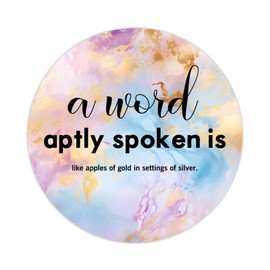 A Word Aptly Spoken is Like Apples of Gold in Settings of Silver,Round Label Stickers 100pcs Bible Saying Circle Decals for Water Bottle Luggages Laptop Computer Envelopes Seals Card Boxes 3in