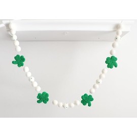 Mini Felt Factory | Green Felt Garland ~7Ft String St Patrick Felt Shamrock Ornament 100% Pom Balls 2.5 cm Wool Gold White Spring Holiday Seasonal Banner