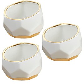 Kate Aspen 23262NA Macetas geométricas de cerámica Mini Cuencos Decorativos, hogar, habitación, Escritorio, decoración de Mesa, Talla única, Blanco, pequeño (Juego de 3)