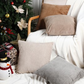 Colingmill 6 Pcs Winter Corduroy Throw Pillow Covers Bulk 18x18 Multicolor Striped Decorative Square Soft Plush Throw Pillow Cases Modern Style for Living Room Home Bedroom Sofa Car Office(Neutral)