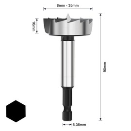 27mm Woodworking Drill, High-Hardness Alloy Countersink Drill, Precision Woodworking Hinge Cutting Tool, Suitable for Hardwood, Plastic, Plywood (0.25 inch (6.35 mm) Shank)