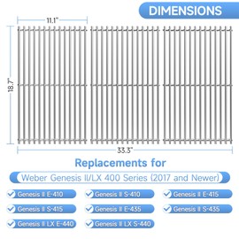 DPZM 3Pack Stainless Steel Replacement Grill Parts for for Weber Genesis 2 GS4 Grates 66089 66097 LX 400 SER GBS S-435, Weber Genesis II E-410, E-435, S-435, SE-410, Kitchen-aid 720-0856V 740-0781