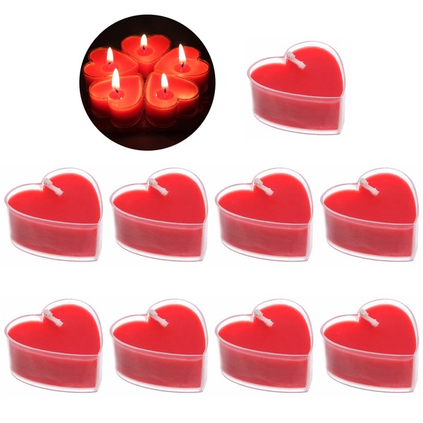 Tea Lights, Heart Candles, Heart-Shaped Romantic, 9 Pieces Candles Decoration for Valentine's Day, Heart Candles Tea Light, Candle Sets, Red Tea Lights, Romantic Heart Candles, Tea Light Red for