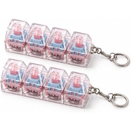 Llavero Antiestrés Mecánico 4 Teclas (2 Piezas) - Click Ruidoso o Silencioso con LED - Fidget Keychain Juguete Antiestrés para niños o Adultos. (Transparente + Rosa con Led)