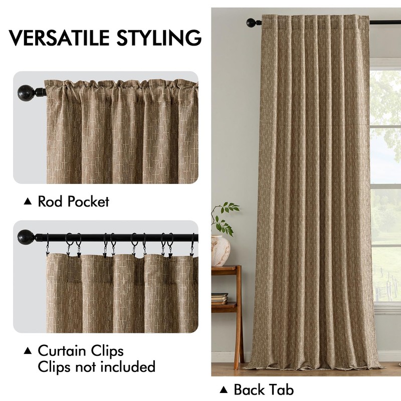 MIULEE Decorative Back Tab Linen Curtains with Geometric Pattern for