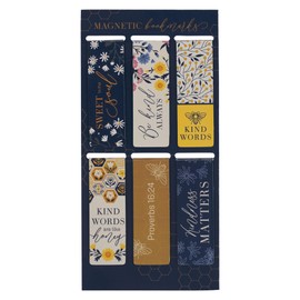 Christian Art Gifts Colorful Inspirational Magnetic Scripture Bookmark Set for Women: Kind Words are Like Honey Themed Navy Blue & Yellow Multicolor Floral Theme for Books, Bibles, Papers, Set of 6
