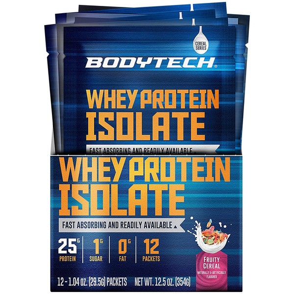 BODYTECH Whey Protein Isolate Powder - Fruity Cereal (Twelve 1.04 oz. Packets)