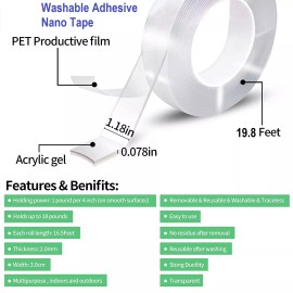 NANO TAPE Double Sided Heavy Duty (20FT) Multipurpose Wall Tape Adhesive Strips
