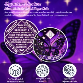 Moonlit Butterfly of Hope 2 Year Sobriety Coin, Affirmation AA Chips, Addiction Recovery Two Year Sober Coins, Celebrating Recovery Anniversary Token, NA AA Sobriety Gifts for Men Women
