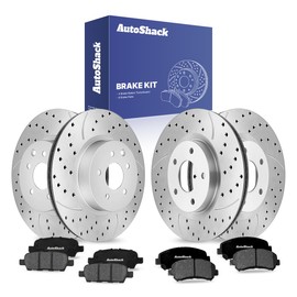 AutoShack Front & Rear Drilled & Slotted Brake Rotors Premium Ceramic Brake Pads | Replacement for 2008-2013 Nissan Rogue 2014-2015 Rogue Select | Silver Coated | 12-PC Brake Kit | TurboGuard