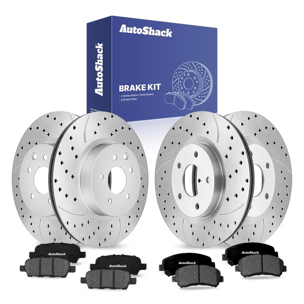 AutoShack Front & Rear Drilled & Slotted Brake Rotors Premium