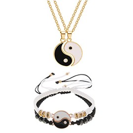 Teogneot Best Friend Chain Bracelets Necklace Adjustable Cord Bracelet for BFF Friendship 2 Matching Yin Yang Necklace Bracelet