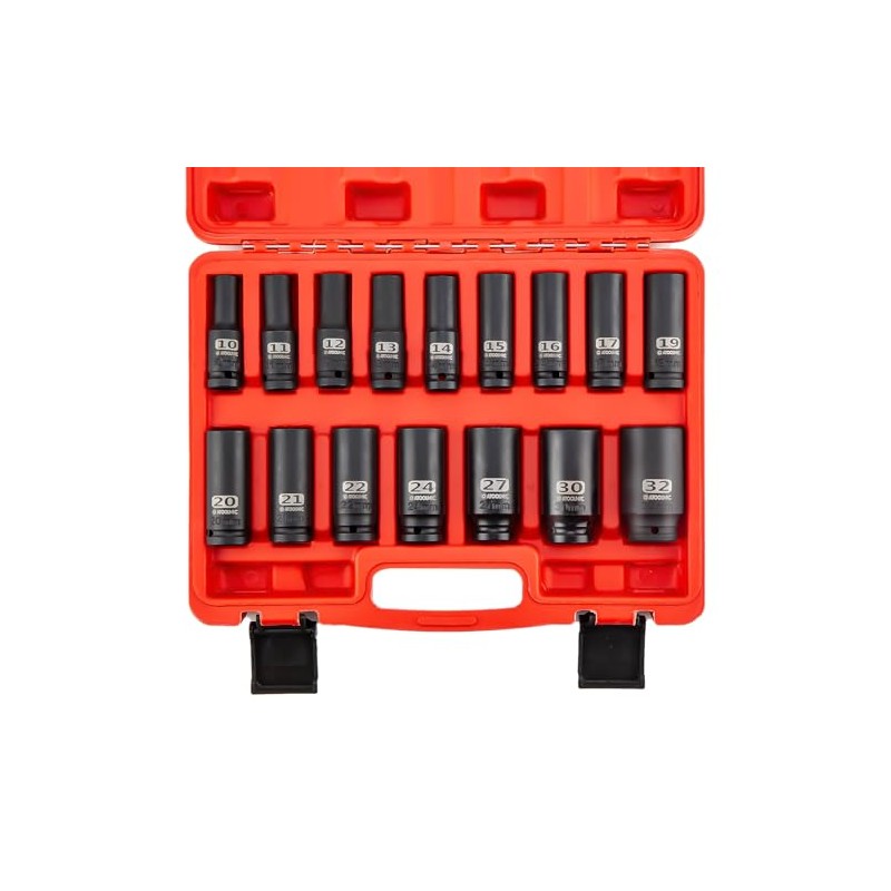 ATOOLMIC 16 Pieces 1/2 Inch Metric Drive Impact Socket Set(Deep10mm-32mm)