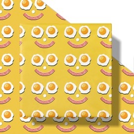 RUSPEPA Funny Breakfast Wrapping Paper Roll for Teen Kid, Mini Roll, Smiley Face Egg and Bacon Design Novelty Gift Wrap Paper for Food Lover Birthday, Brunch Party, Gag Gifts, 17 Inches x 16.4 Feet