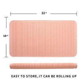 MicoYang Silicone Dish Drying Mat for Multiple Usage,Easy clean,Eco-friendly,Heat-resistant Silicone Mat for Kitchen Counter or Sink,Refrigerator or Drawer Liner Pink XXXXL 32 inches x 18 inches