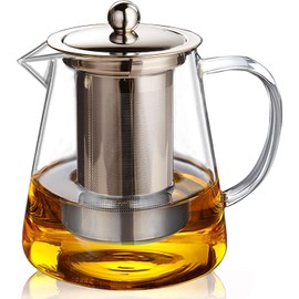Glass Teapot (32oz/950ml) MJZQCD with Removable Stainless Steel Infuser,Glass Tea Pot transparent Stovetop tea Kettle,Blooming and Loose Leaf Tea Maker,Microwave & Dishwasher Safe