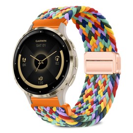 Magnetic Braided Watch Bands Compatible with Garmin Venu 3S/Venu 2S/Vivoactive 4S/Vivomove 3S/Forerunner 265S/Forerunner 255S,18mm Wristband,Replacement Nylon Sport Strap for Women Men W-Colorful